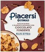 CONAD PIACERSI FIOCCHI DI RISO E FRUMENTO INTEGRALE CON CIOCCOLATO FONDENTE